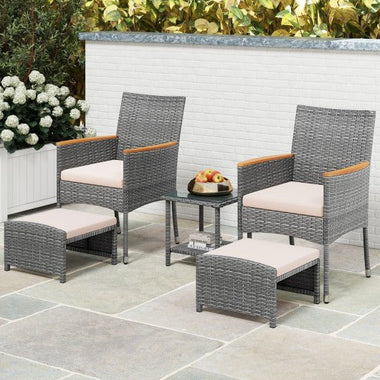  - 5 Pieces Patio Conversation Set with Soft Cushions and Ottomans - Outdoor Style Company