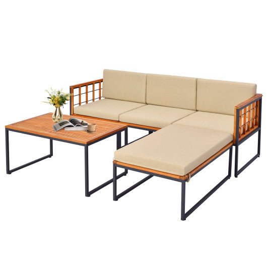  - 5 Pieces Patio Furniture Set Acacia Wood Sectional Set with Heavy - Duty Metal Frame - Outdoor Style Company