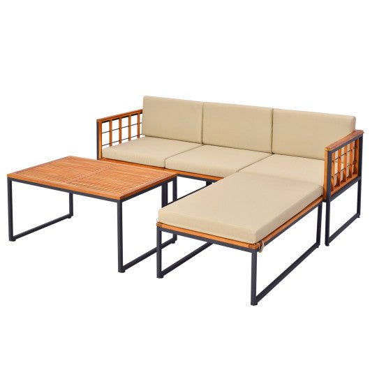  - 5 Pieces Patio Furniture Set Acacia Wood Sectional Set with Heavy - Duty Metal Frame - Outdoor Style Company