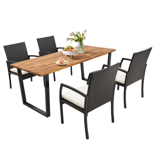  - 5 Pieces Patio Rattan Dining Set with Umbrella Hole and Seat Cushions - Outdoor Style Company