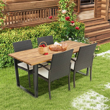  - 5 Pieces Patio Rattan Dining Set with Umbrella Hole and Seat Cushions - Outdoor Style Company