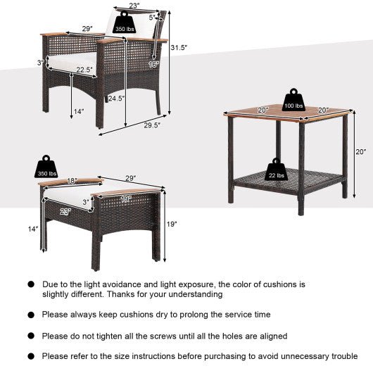  - 5 Pieces Patio Rattan Furniture Set with Acacia Wood Table - Outdoor Style Company