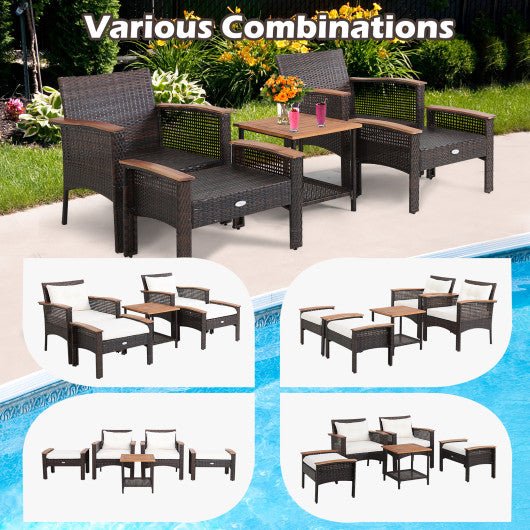  - 5 Pieces Patio Rattan Furniture Set with Acacia Wood Table - Outdoor Style Company