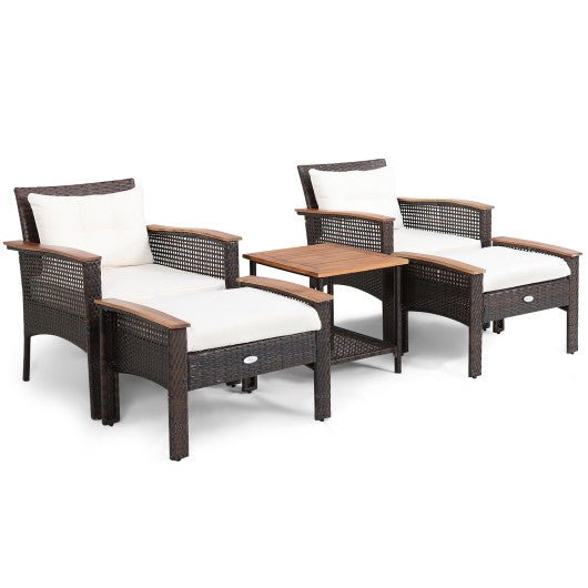  - 5 Pieces Patio Rattan Furniture Set with Acacia Wood Table - Outdoor Style Company