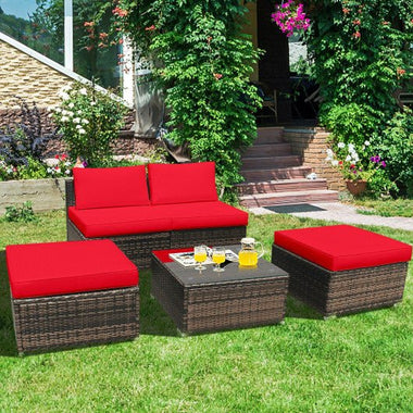  - 5 Pieces Patio Rattan Furniture Set with Cushioned Armless Sofa - Outdoor Style Company