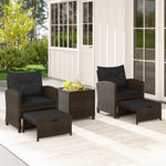  - 5 Pieces Patio Rattan Furniture with 2 Ottomans and Tempered Glass Coffee Table - Outdoor Style Company