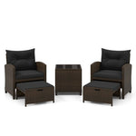  - 5 Pieces Patio Rattan Furniture with 2 Ottomans and Tempered Glass Coffee Table - Outdoor Style Company