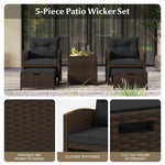  - 5 Pieces Patio Rattan Furniture with 2 Ottomans and Tempered Glass Coffee Table - Outdoor Style Company