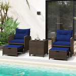  - 5 Pieces Patio Rattan Furniture with 2 Ottomans and Tempered Glass Coffee Table - Outdoor Style Company