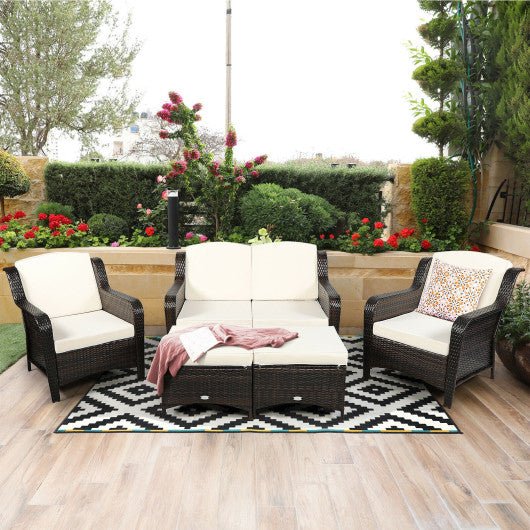  - 5 Pieces Patio Rattan Sofa Set with Cushion and Ottoman - Outdoor Style Company