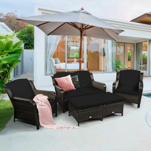  - 5 Pieces Patio Rattan Sofa Set with Cushion and Ottoman - Outdoor Style Company