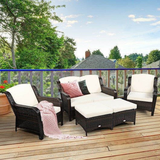  - 5 Pieces Patio Rattan Sofa Set with Cushion and Ottoman - Outdoor Style Company