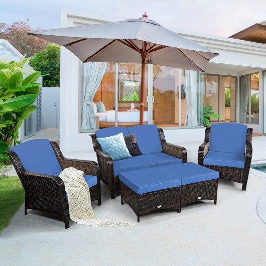  - 5 Pieces Patio Rattan Sofa Set with Cushion and Ottoman - Outdoor Style Company