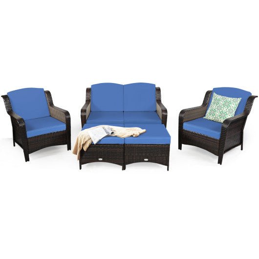  - 5 Pieces Patio Rattan Sofa Set with Cushion and Ottoman - Outdoor Style Company