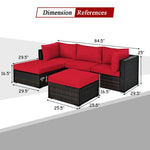  - 5 Pieces Patio Sectional Rattan Furniture Set with Ottoman Table - Outdoor Style Company