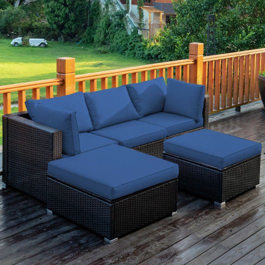  - 5 Pieces Patio Sectional Rattan Furniture Set with Ottoman Table - Outdoor Style Company