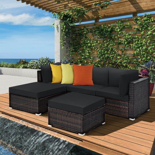  - 5 Pieces Patio Sectional Rattan Furniture Set with Ottoman Table - Outdoor Style Company