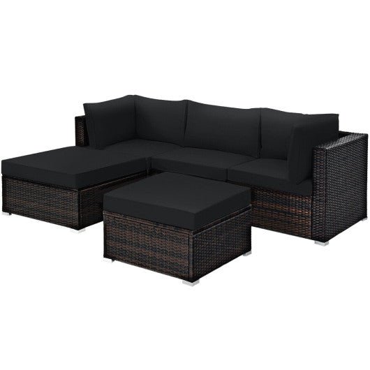  - 5 Pieces Patio Sectional Rattan Furniture Set with Ottoman Table - Outdoor Style Company