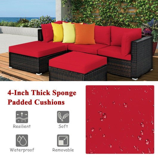  - 5 Pieces Patio Sectional Rattan Furniture Set with Ottoman Table - Outdoor Style Company