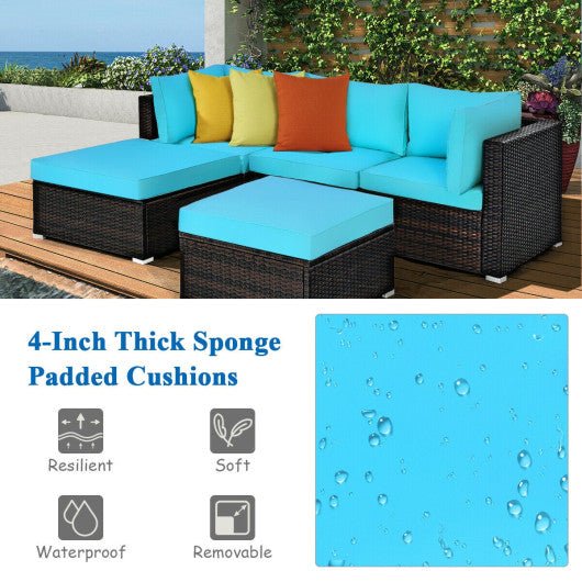  - 5 Pieces Patio Sectional Rattan Furniture Set with Ottoman Table - Outdoor Style Company