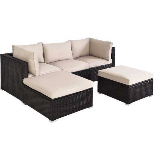  - 5 Pieces Patio Sectional Rattan Furniture Set with Ottoman Table - Outdoor Style Company