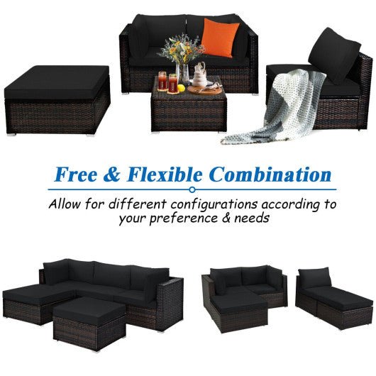  - 5 Pieces Patio Sectional Rattan Furniture Set with Ottoman Table - Outdoor Style Company