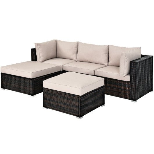  - 5 Pieces Patio Sectional Rattan Furniture Set with Ottoman Table - Outdoor Style Company