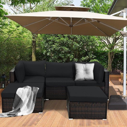  - 5 Pieces Patio Sectional Rattan Furniture Set with Ottoman Table - Outdoor Style Company