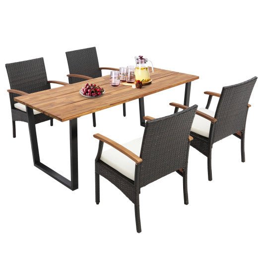  - 5 Pieces Patio Wicker Chair and Dining Table Set with 2 Inch Umbrella Hole - Outdoor Style Company