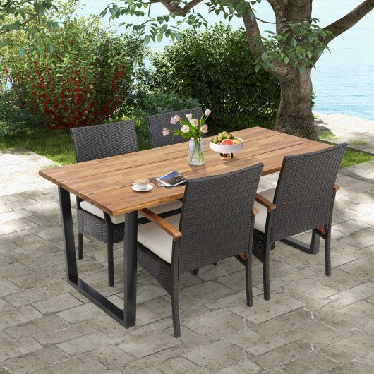  - 5 Pieces Patio Wicker Chair and Dining Table Set with 2 Inch Umbrella Hole - Outdoor Style Company