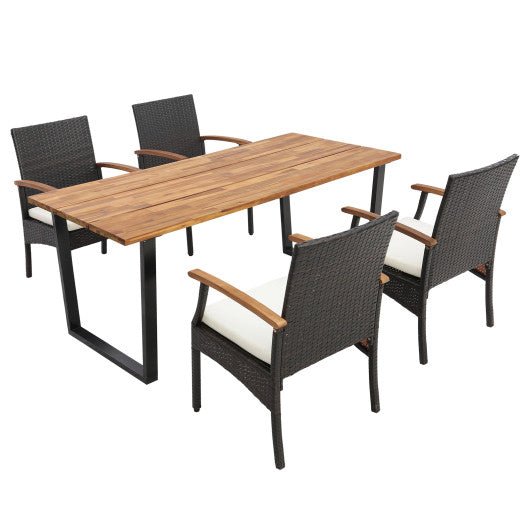  - 5 Pieces Patio Wicker Chair and Dining Table Set with 2 Inch Umbrella Hole - Outdoor Style Company