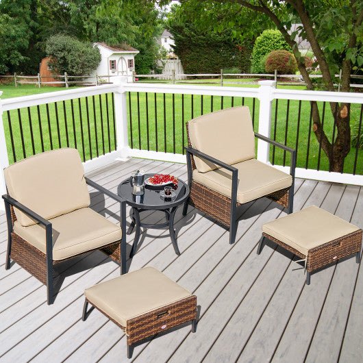  - 5 Pieces Patio Wicker Conversation Set with Soft Cushions for Garden Yard - Outdoor Style Company