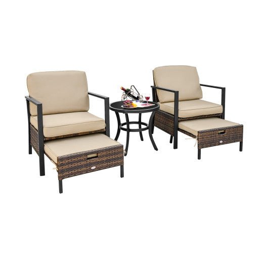  - 5 Pieces Patio Wicker Conversation Set with Soft Cushions for Garden Yard - Outdoor Style Company