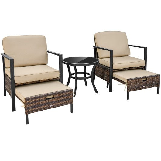  - 5 Pieces Patio Wicker Conversation Set with Soft Cushions for Garden Yard - Outdoor Style Company