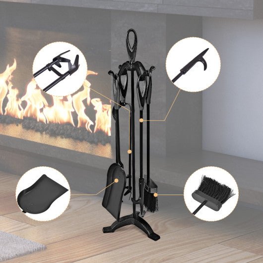  - 5 Pieces Rustic Heavy Duty Compact Wrought Iron Fireplace Tools Set - Outdoor Style Company