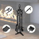  - 5 Pieces Rustic Heavy Duty Compact Wrought Iron Fireplace Tools Set - Outdoor Style Company