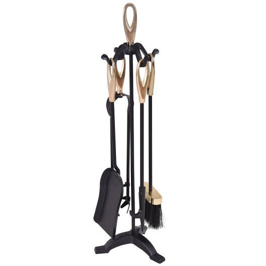  - 5 Pieces Stylish Gold Iron Fireplace Tools Set - Outdoor Style Company