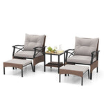  - 5 Pieces Wicker Patio Furniture Set Ottomans and Cushions and 2 - Tier Tempered Glass Side Table - Outdoor Style Company