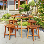  - 5 Pieces Wood Patio Dining Set with Square Table and 4 Stools - Outdoor Style Company