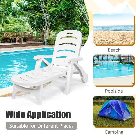  - 5 Position Adjustable Folding Lounger Chaise Chair on Wheels - Outdoor Style Company