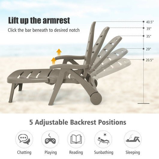  - 5 Position Adjustable Folding Lounger Chaise Chair on Wheels - Outdoor Style Company