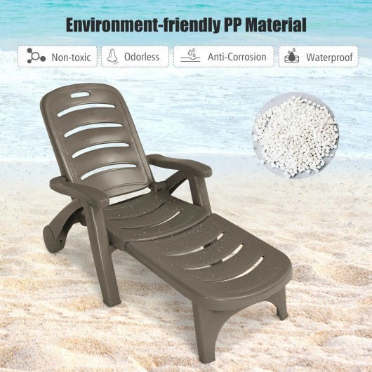  - 5 Position Adjustable Folding Lounger Chaise Chair on Wheels - Outdoor Style Company