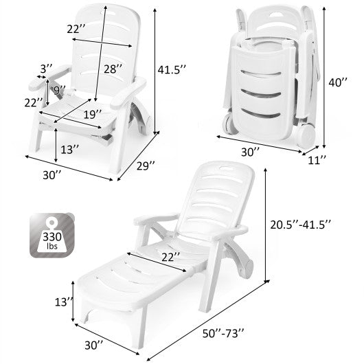  - 5 Position Adjustable Folding Lounger Chaise Chair on Wheels - Outdoor Style Company