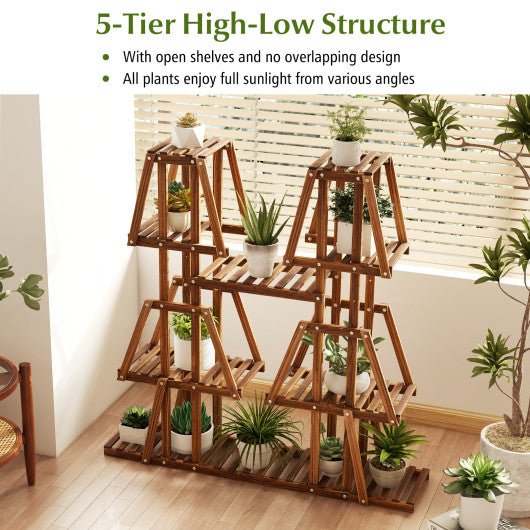  - 5 - Tier 10 Potted Wood Plant Stand for Multiple Plants - Outdoor Style Company