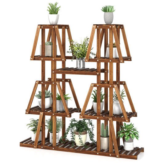  - 5 - Tier 10 Potted Wood Plant Stand for Multiple Plants - Outdoor Style Company