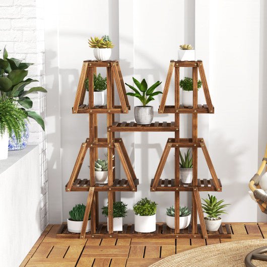  - 5 - Tier 10 Potted Wood Plant Stand for Multiple Plants - Outdoor Style Company