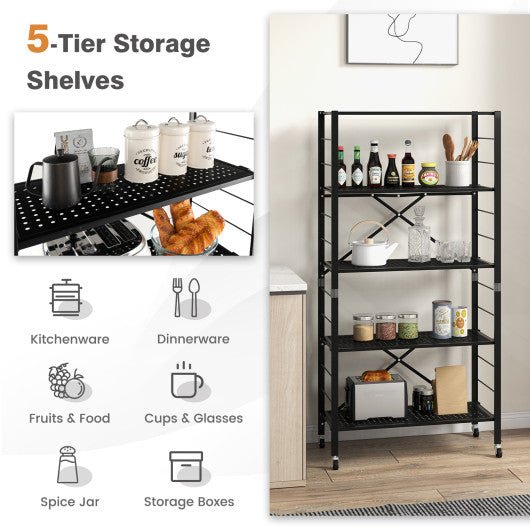  - 5 - Tier Adjustable Shelves with Wheels for Garage Kitchen Balcony - Outdoor Style Company