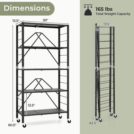  - 5 - Tier Foldable Storage Shelf with Wheels - Outdoor Style Company