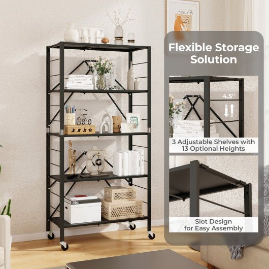  - 5 - Tier Foldable Storage Shelf with Wheels - Outdoor Style Company