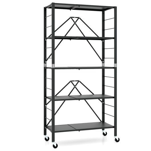  - 5 - Tier Foldable Storage Shelf with Wheels - Outdoor Style Company